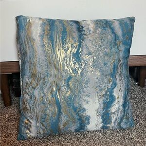 Luxurious Blue and Gold Marbled Accent Pillow